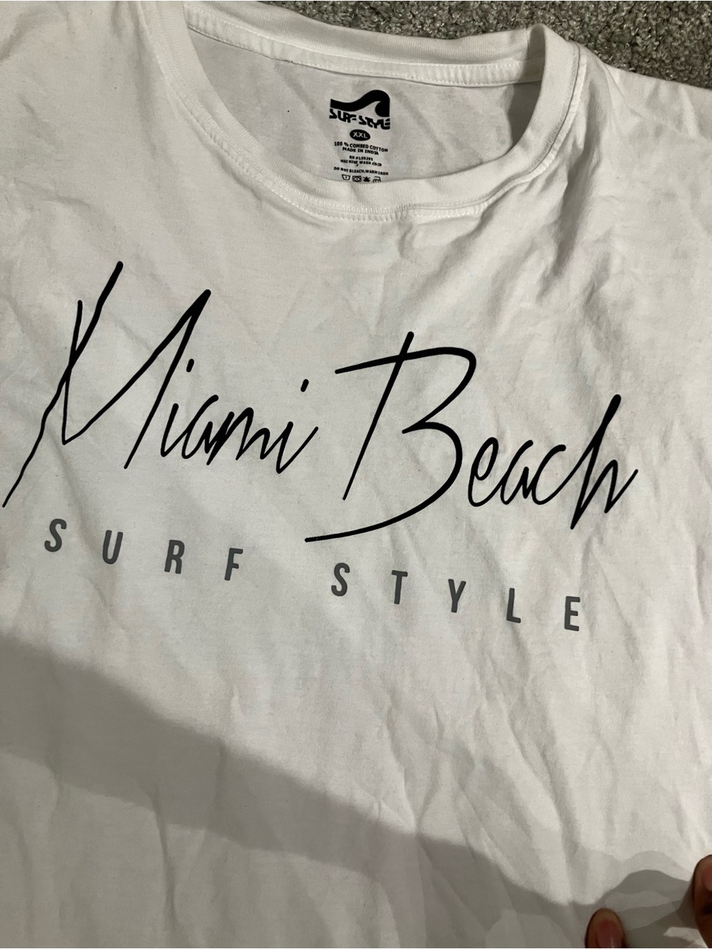 surf style White Men's 'Miami Beach' Graphic Tee with Black Print - Picture 2 of 3